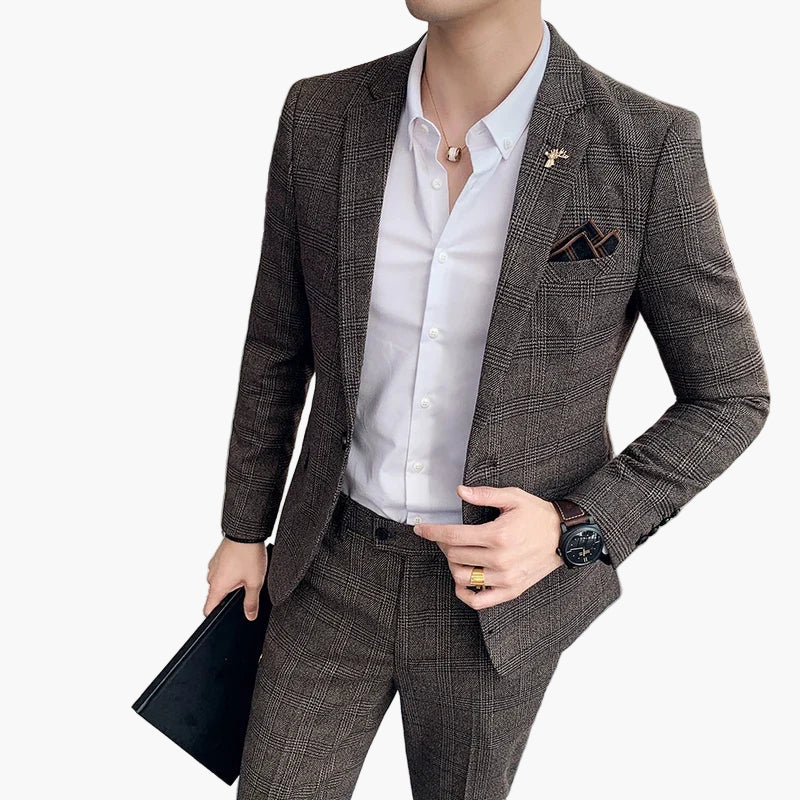 Heren Business Pak Set – Modern geruit design voor kantoor & speciale gelegenheden