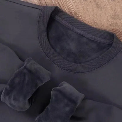 Felpa unisex a maniche lunghe e girocollo, con fodera in pile, polsini a coste, calda per l'inverno