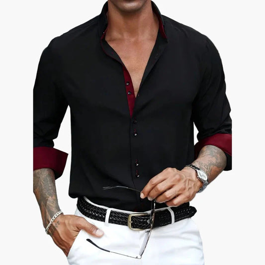Heren elegant vrijetijds overhemd met contrastdetails – Moderne lange mouwen business & party stijl