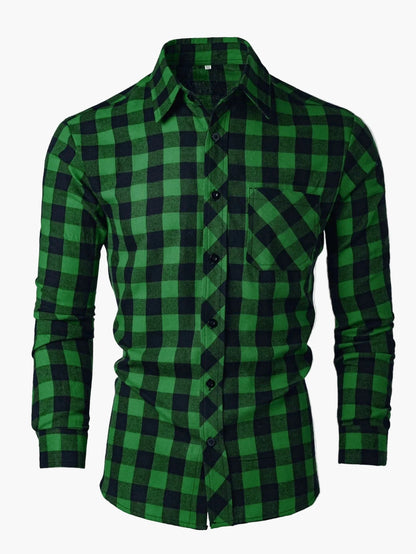 Herr fritidsskjorta rutmönstrad långärmad modern slim fit – Perfekt för vardag och kontor