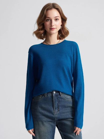 Pull à manches longues pour femme, col bateau, uni