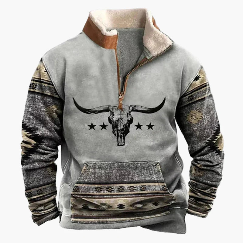 Herren Pullover im Western Ethno-Stil mit Viertelreißverschluss – Perfekt für Freizeit und Outdoor