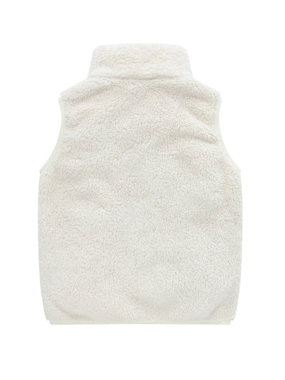 Gilet unisex in pile effetto teddy per bambini con collo rialzato e cerniera