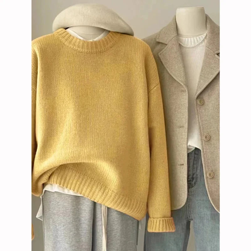 Pull en grosse maille pour femme, col rond, manches longues