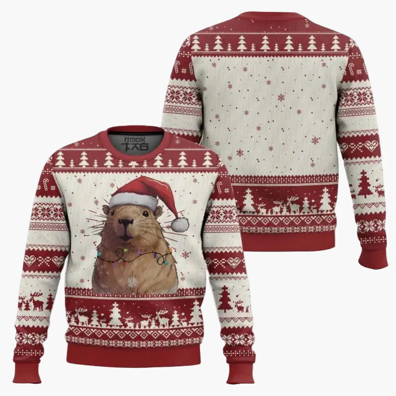 Męski świąteczny sweter z motywem kapibary – zabawny Ugly Christmas Sweater dla dorosłych