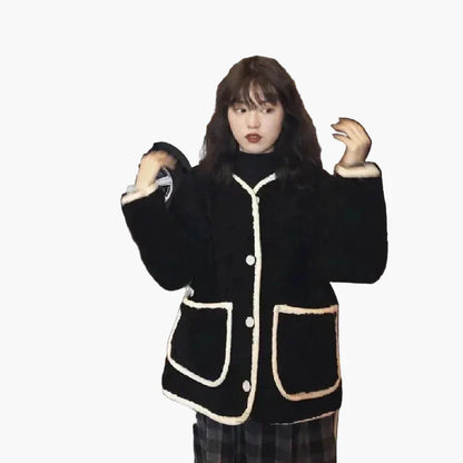 Chaqueta teddy oversize para mujer con botones y grandes bolsillos – Estilo street relajado para otoño e invierno