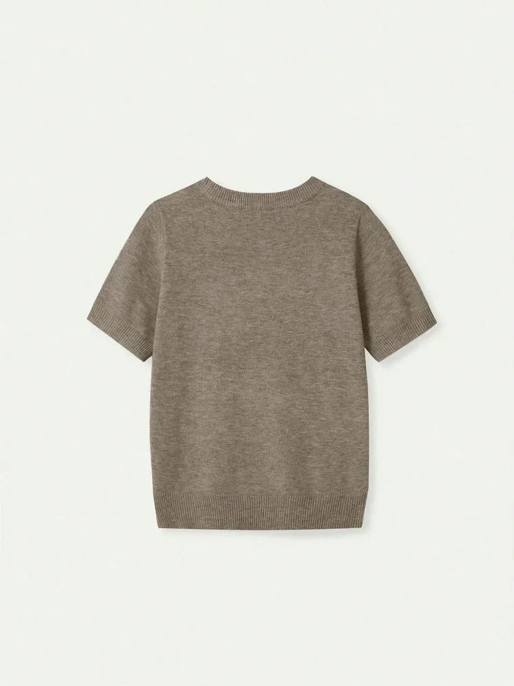 Damen Kurzarm Strickpullover Rundhals Weiches Material