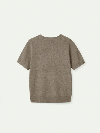 Damen Kurzarm Strickpullover Rundhals Weiches Material