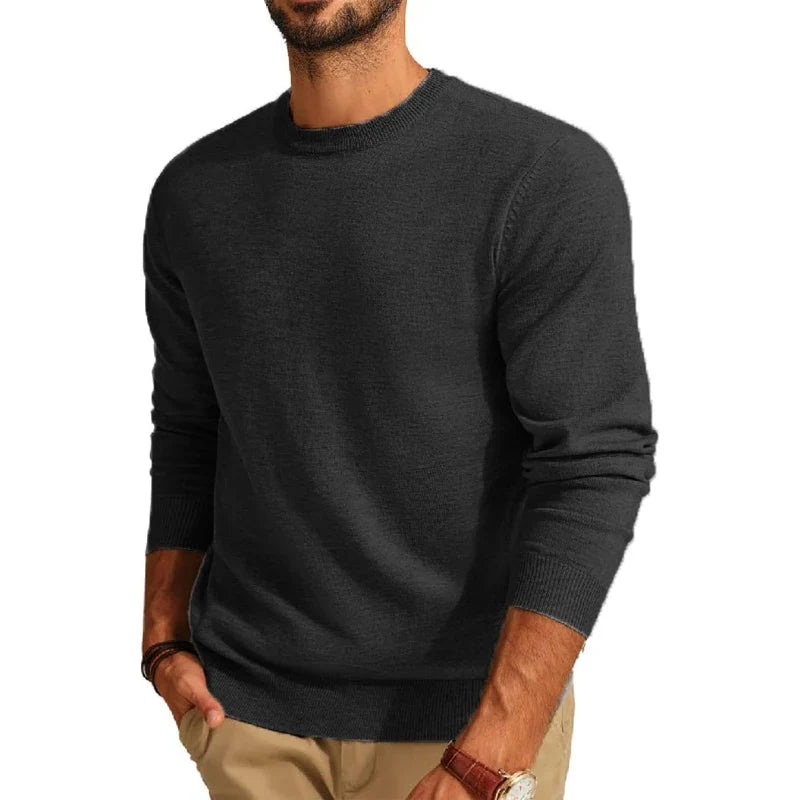 Herren Rundhals-Pullover in Weinrot – Einfarbiger Langarm-Strickpullover