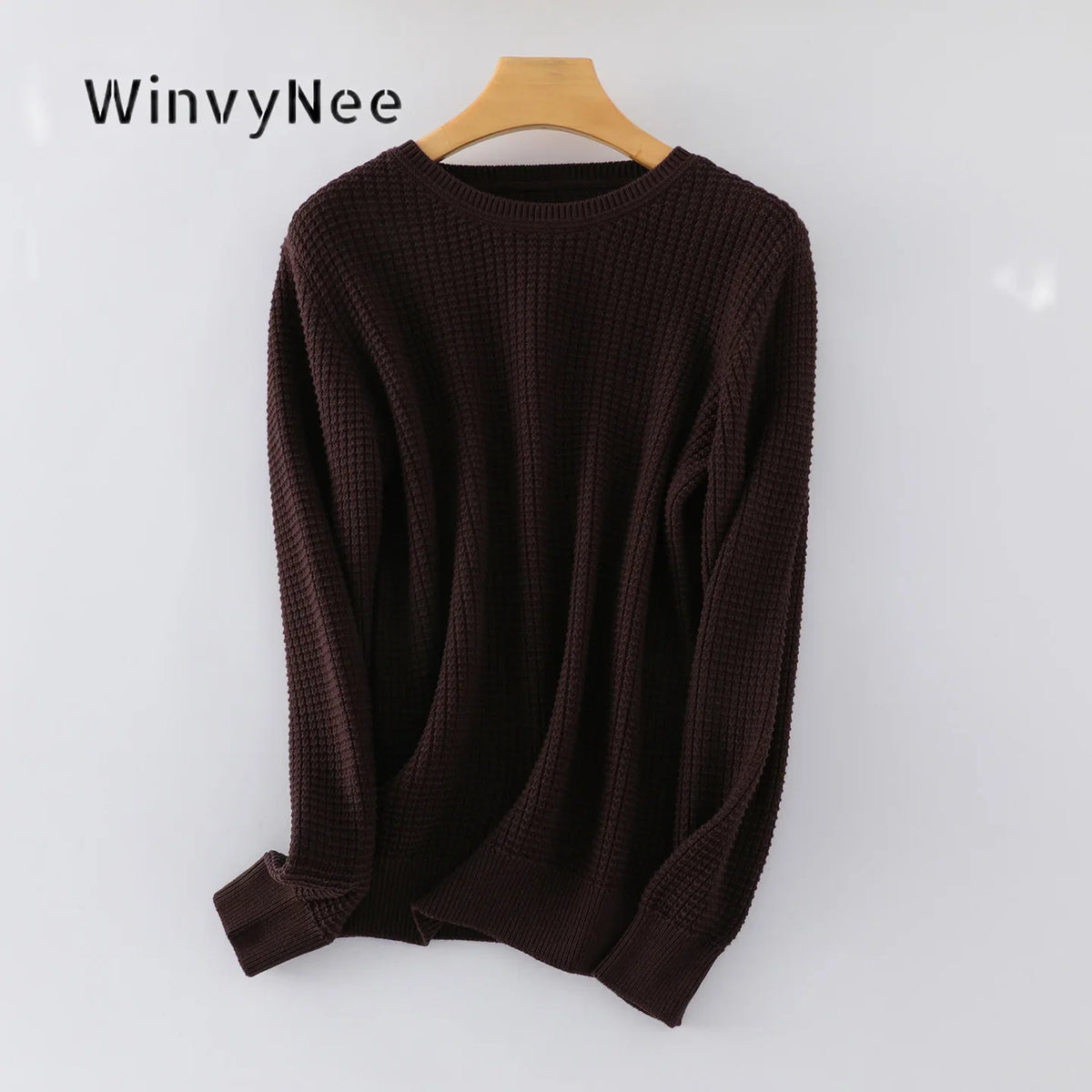 Unisex Langarm Pullover Rundhalsausschnitt Waffelstruktur Strickpullover