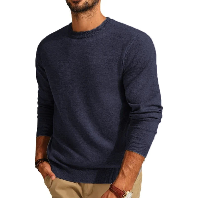 Herren Rundhals-Pullover in Weinrot – Einfarbiger Langarm-Strickpullover