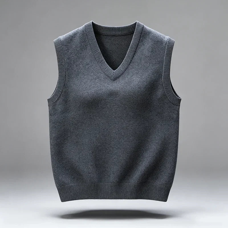 Gilet en tricot à col en V, sans manches, pull-gilet pour homme