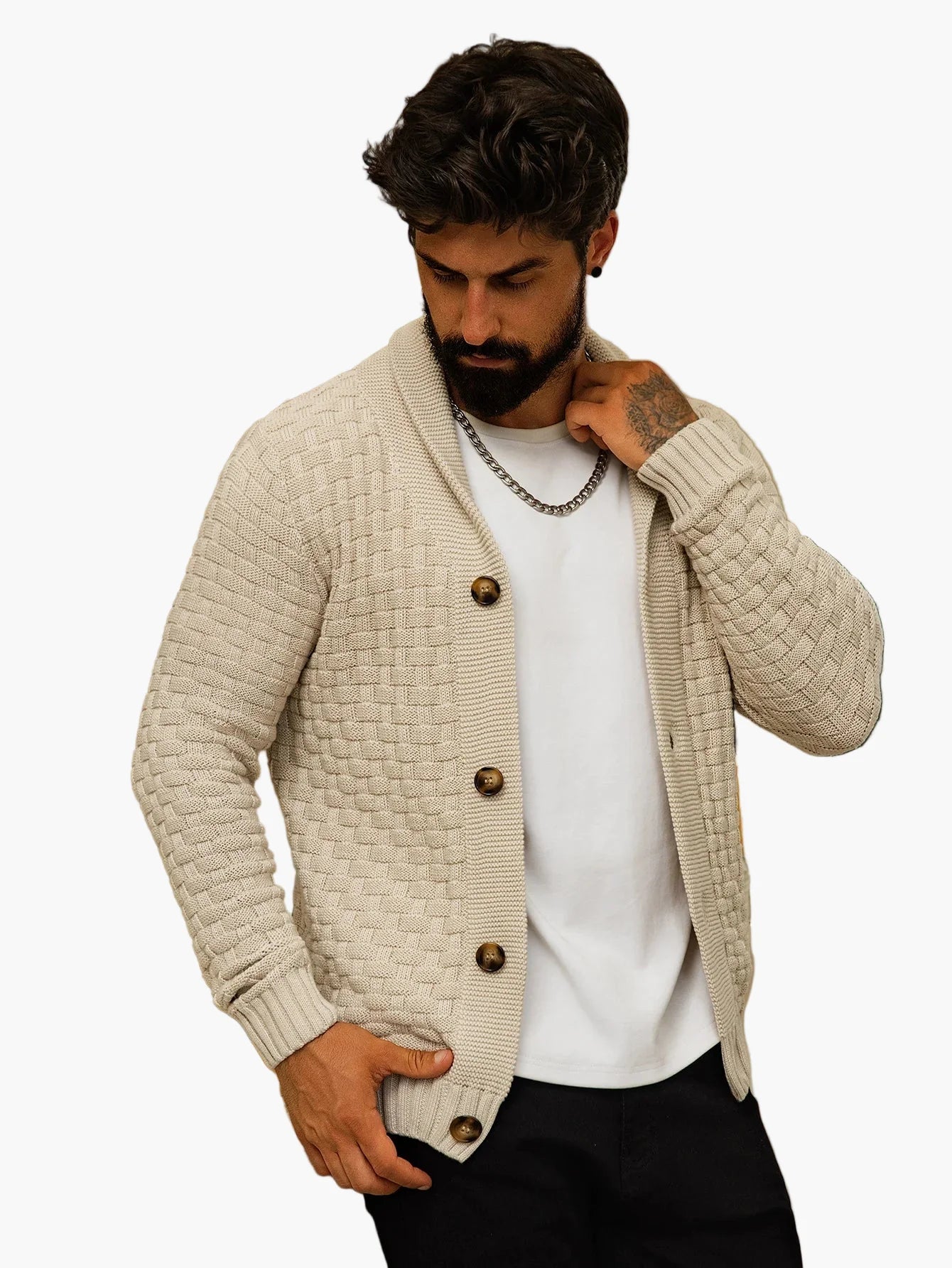 Męski kardigan dzianinowy w nowoczesnym stylu casual – otwarty sweter na co dzień dla mężczyzn ceniących styl
