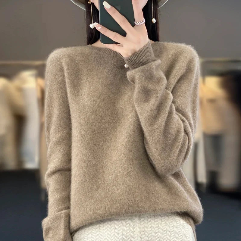 Damen Rundhals Strickpullover Langarm Weiches Material