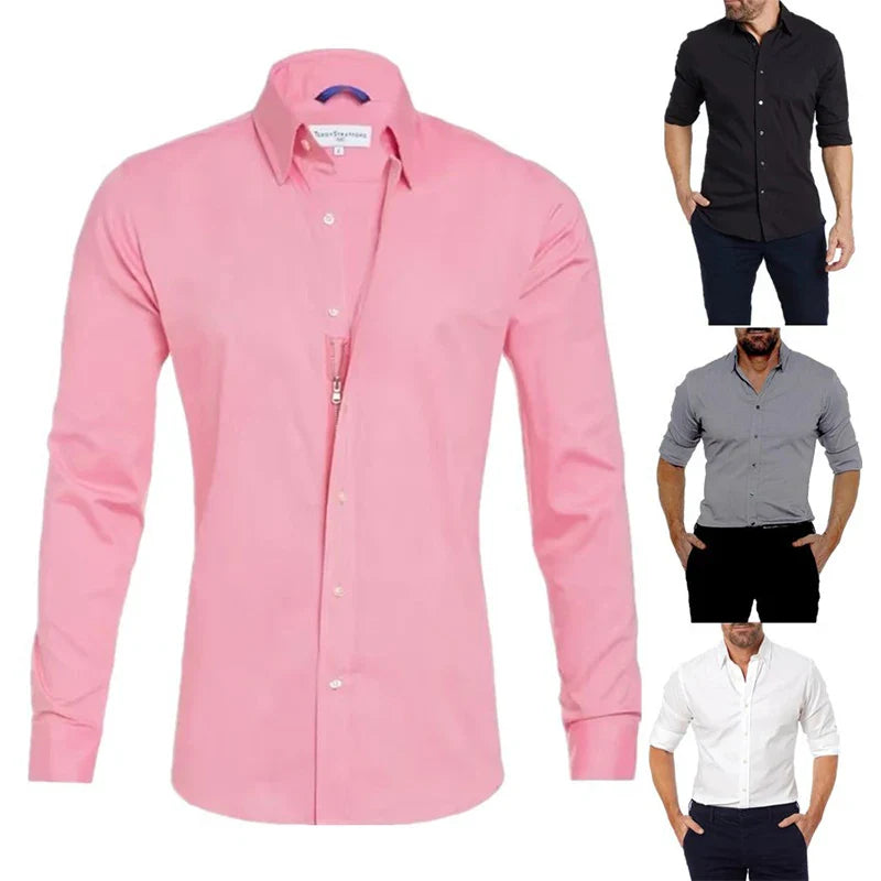 Herren Slim Fit Business Freizeithemd Langarm Modern Elegant