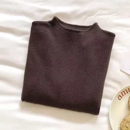 Damen Strickpullover Halbkragen Langarm Basic Feinstrick Top
