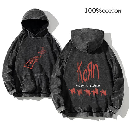 Unisex Kapuzenpullover Grau mit Band-Print & Kängurutasche