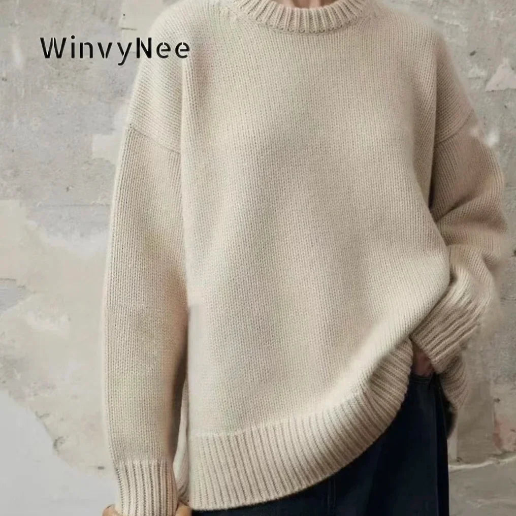 Pull oversize en maille pour femme à manches longues et col rond