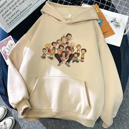 Felpa unisex con cappuccio e stampa anime - beige chiaro "Karasuno Volleyball Club"