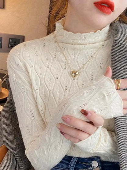 Damen Stehkragen Strickpullover Langarm Strukturmuster Grau