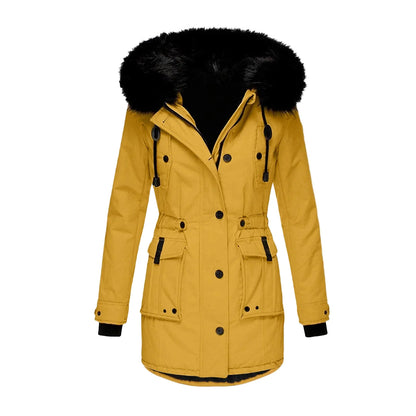 Giacca invernale da donna stile vintage con cappuccio e collo in pelliccia – Elegante cappotto per tutti i giorni e tempo libero