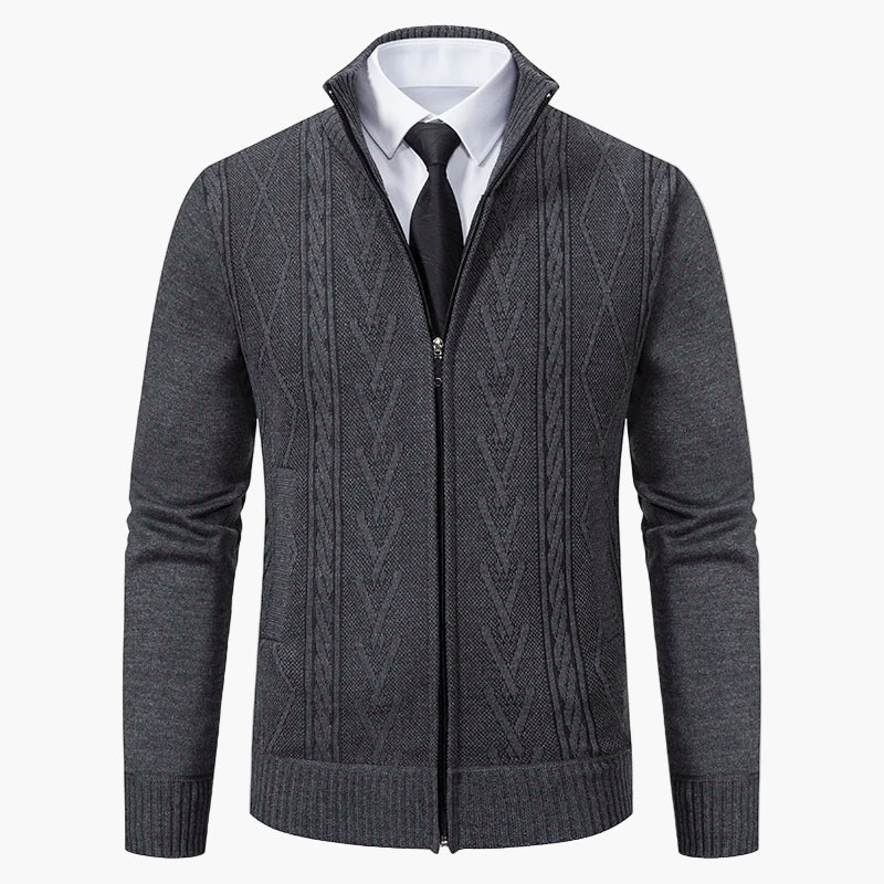 Herre strikkejakke med glidelås – Elegant business casual cardigan for kontor og fritid