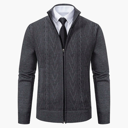 Herre strikkejakke med glidelås – Elegant business casual cardigan for kontor og fritid