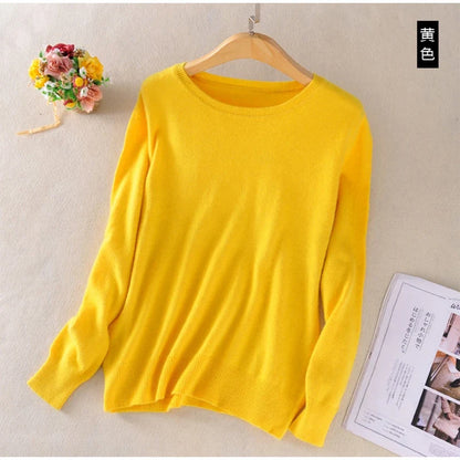 Pullover basic da donna a girocollo, a maniche lunghe, in maglia