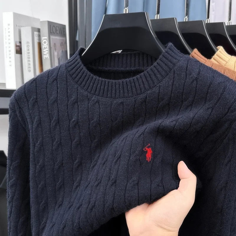 Unisex-striktrøje med kabelstrik, rund hals og lange ærmer