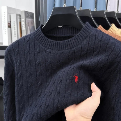Unisex-striktrøje med kabelstrik, rund hals og lange ærmer