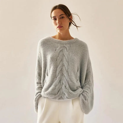 Pull pour femme à coupe ample, motif torsadé, texture duveteuse