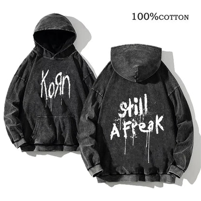 Unisex Kapuzenpullover Grau mit Band-Print & Kängurutasche