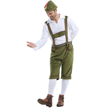 Herren Trachtenkostüm Set Lederhose Hemd Hut mit Feder