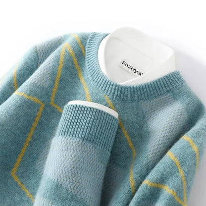 Unisex Pullover mit Rautenmuster, Rundhalsausschnitt, weiches Material