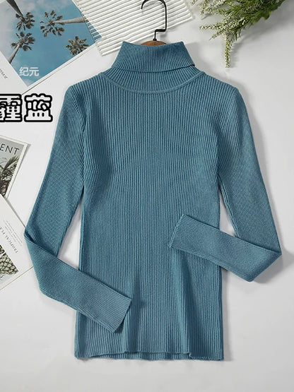 Damen Rollkragenpullover Rippstrick Langarm Eng Anliegend
