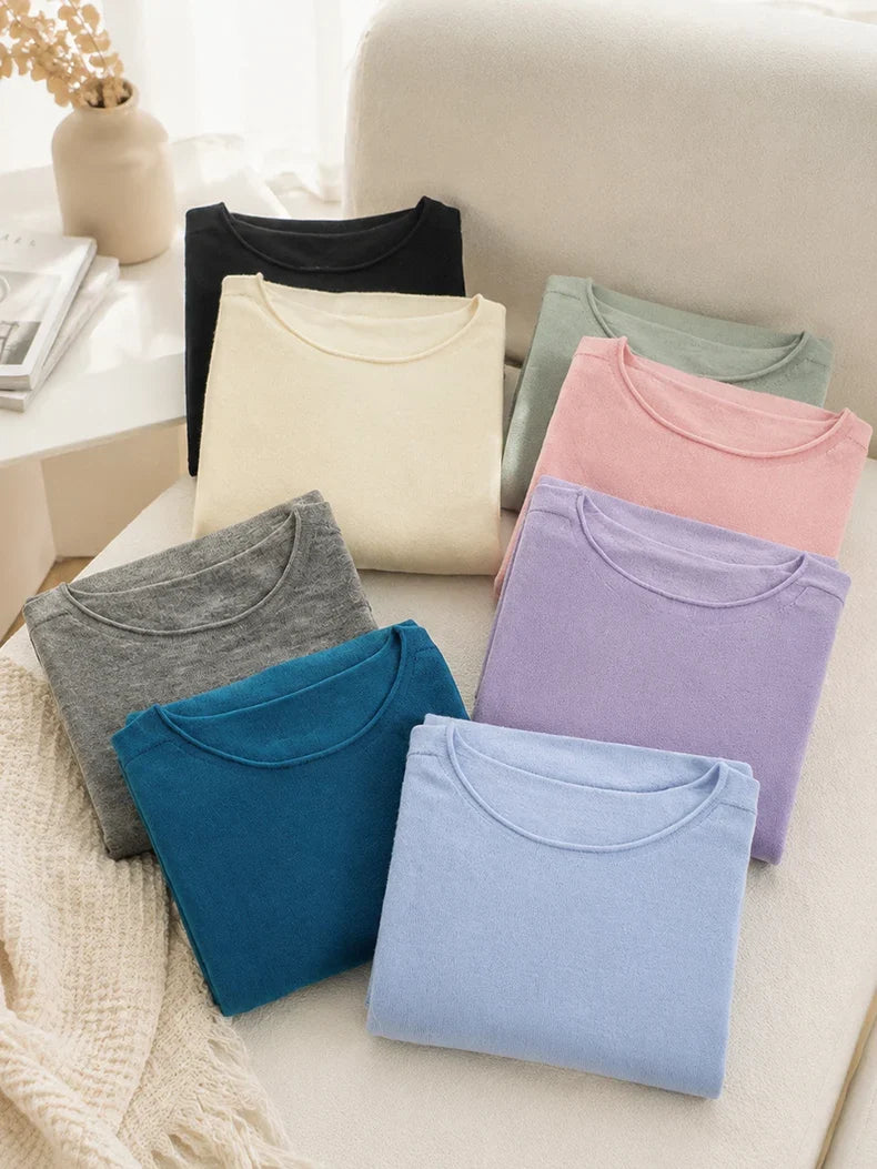 Pull à manches longues pour femme, col bateau, uni