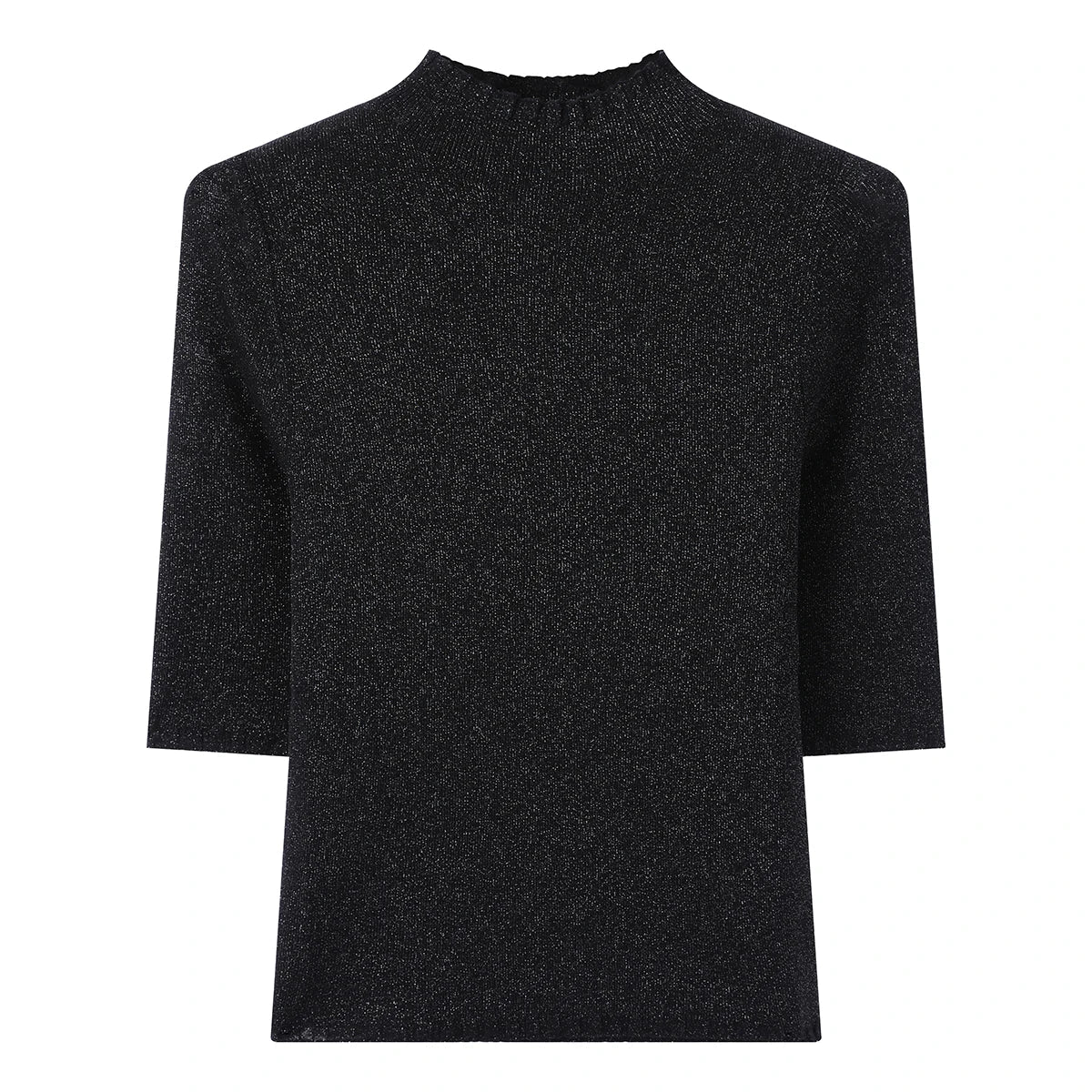 Damen Stricktop Halbarm Stehkragen Feinstrick Schimmer-Optik