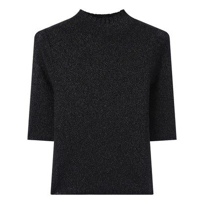 Damen Stricktop Halbarm Stehkragen Feinstrick Schimmer-Optik