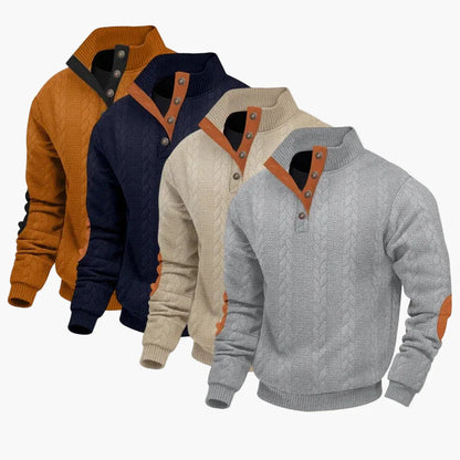 Pull en maille pour homme avec col montant et patte de boutonnage – Pull de loisirs à la mode pour l'automne et l'hiver