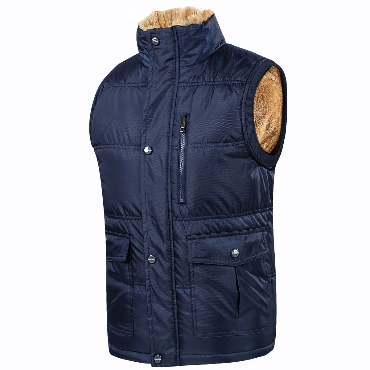 Gilet da uomo con fodera in teddy, collo alto, invernale, caldo e casual