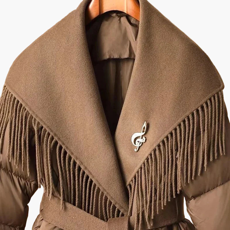 Cappotto trapuntato invernale da donna con frange e cintura – Stile coreano alla moda, comodo cappotto di mezza stagione