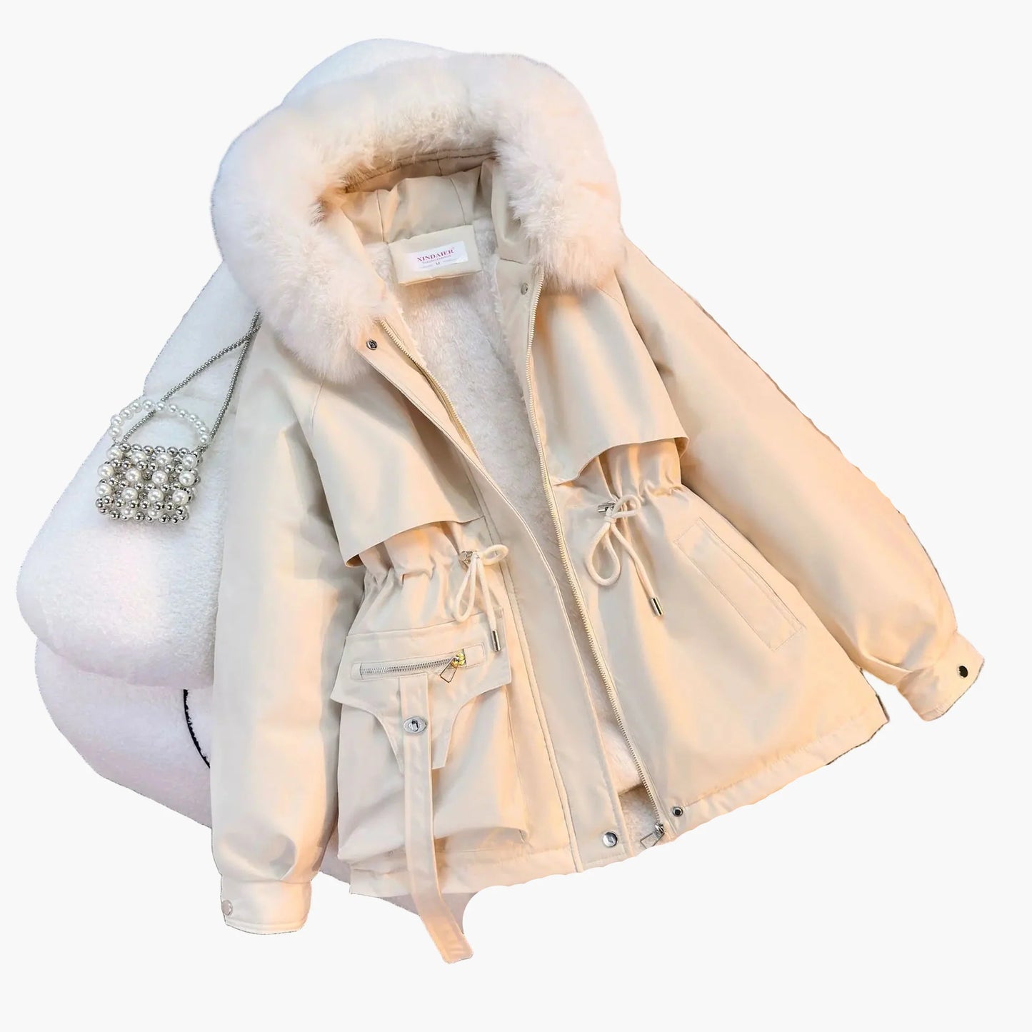 Giacca invernale da donna con cappuccio e collo in ecopelliccia – Parka alla moda per tutti i giorni e attività all'aperto