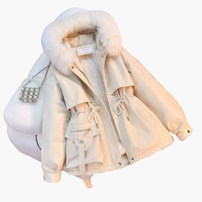 Giacca invernale da donna con cappuccio e collo in ecopelliccia – Parka alla moda per tutti i giorni e attività all'aperto