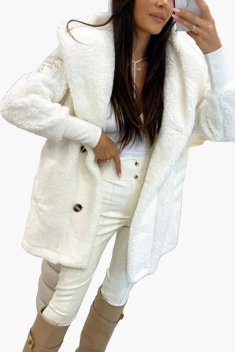 Damen Kuschelige Oversize Teddyjacke mit Kapuze – Trendiger Wintermantel für Alltag und Freizeit