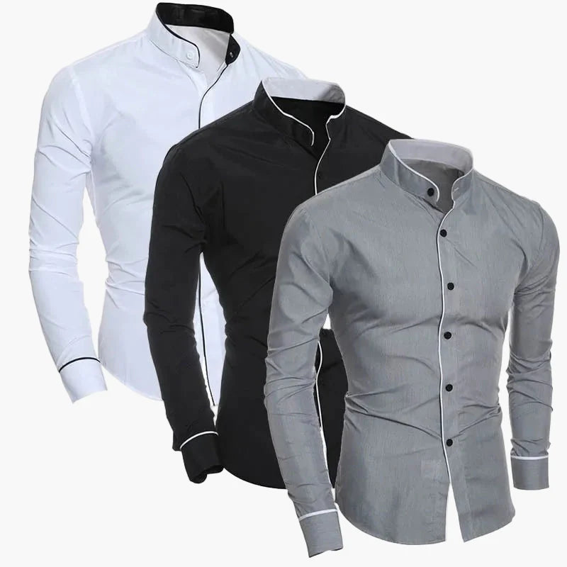Chemise homme slim fit col montant – Design moderne pour affaires et loisirs