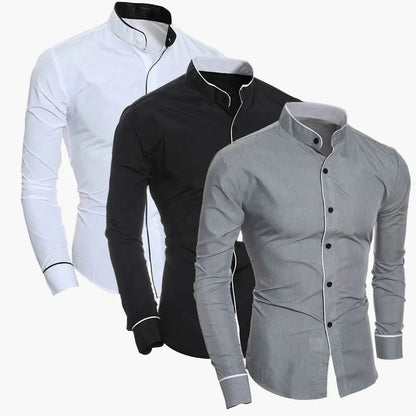 Chemise homme slim fit col montant – Design moderne pour affaires et loisirs