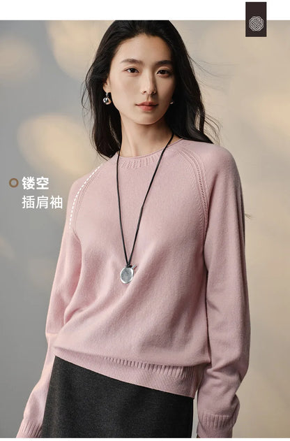 Pull en maille pour femme à col rond et manches longues, avec manches raglan