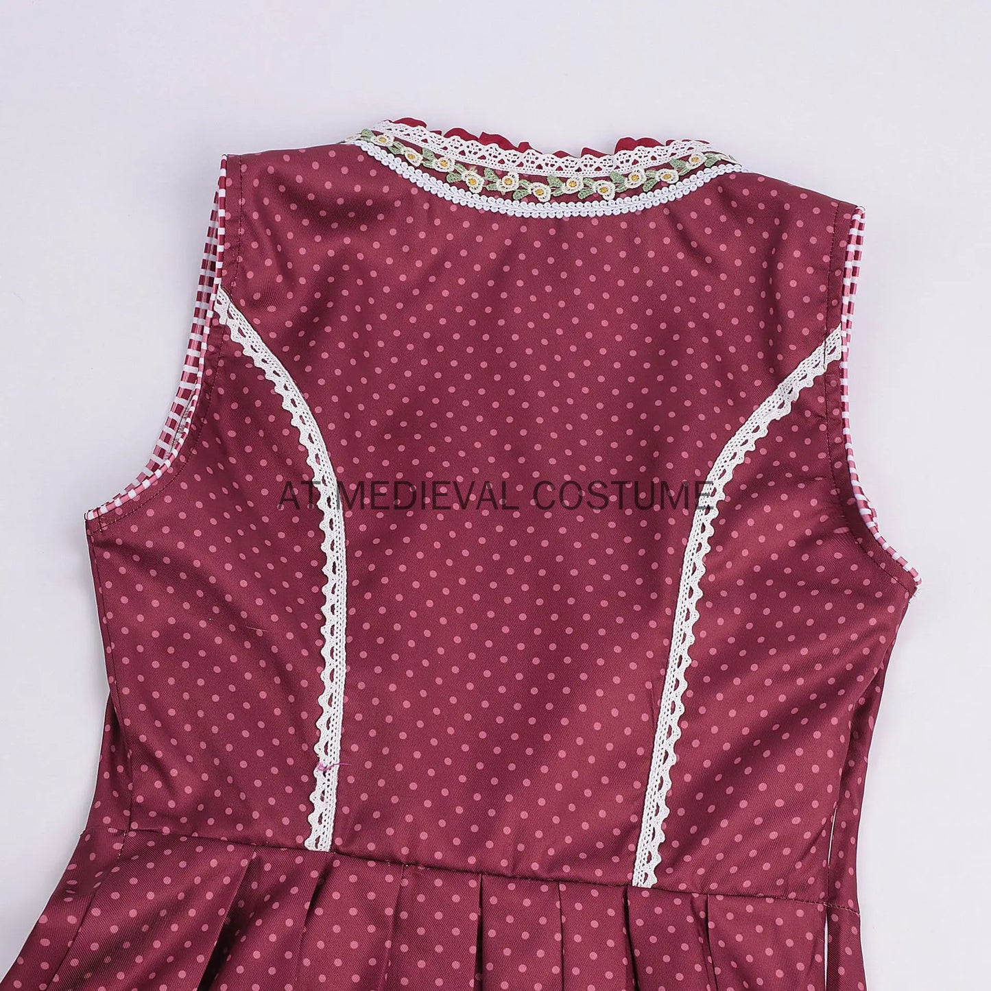 Dirndl Trachtenkleid für Damen, Weinrot mit weißer Bluse und Schürze, kariert/gepunktet