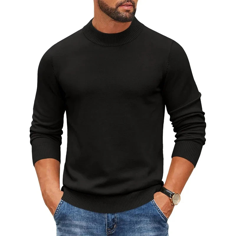 Herren Mock-Neck Pullover Langarm Basic Rollkragen Strickpullover