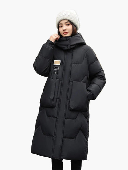 Cappotto imbottito invernale da donna con cappuccio – lungo, caldo, puffer per tutti i giorni e outdoor